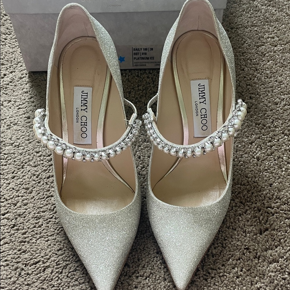 Jimmy Choo Silver Glitter Heels - Picture 3 of 10